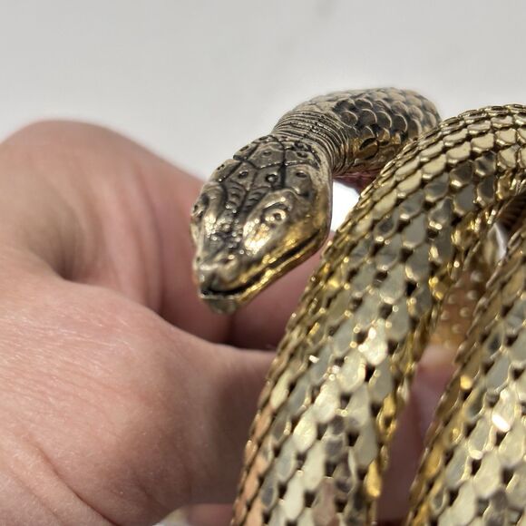 Vintage Whiting & Davis Gold Tone Mesh Snake Coil Wrap Bracelet Serpent Arm Cuff - Picture 12 of 15